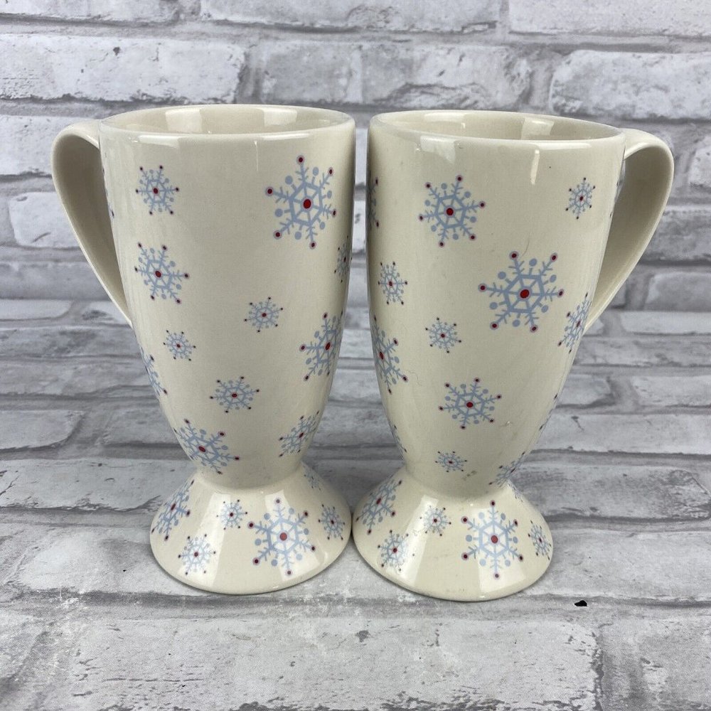 Whittard of Chelsea Hot Chocolate Blue Red Snowflake Latte Mug Set of 2
